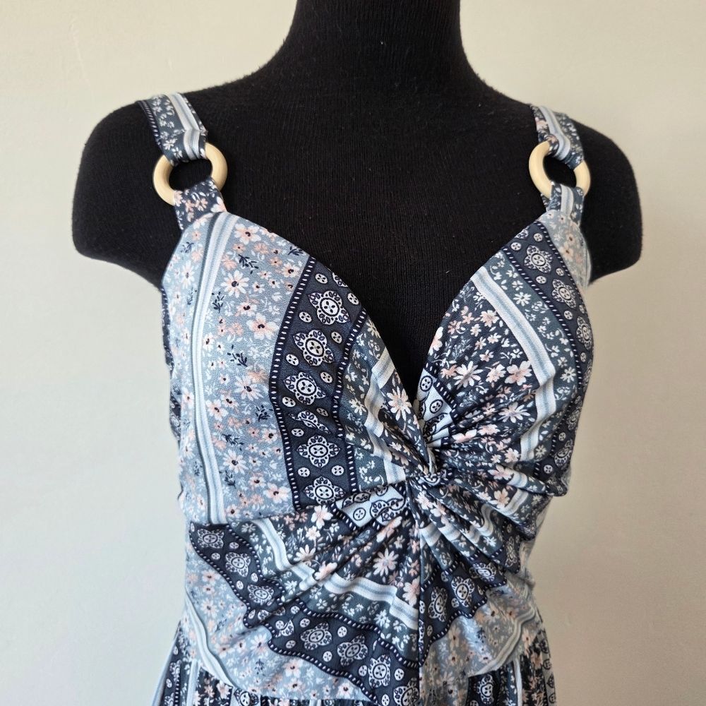 Derek Heart Paisley Floral Maxi Dress Twist Front Y2K 90s Beach Vacation Large - Picture 3 of 13